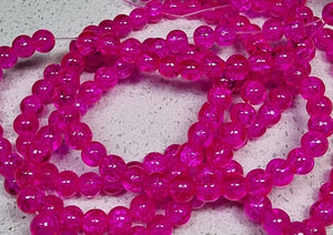4MM ROUND GLASS CRACKLE BEAD STRANDS - HOT PINK