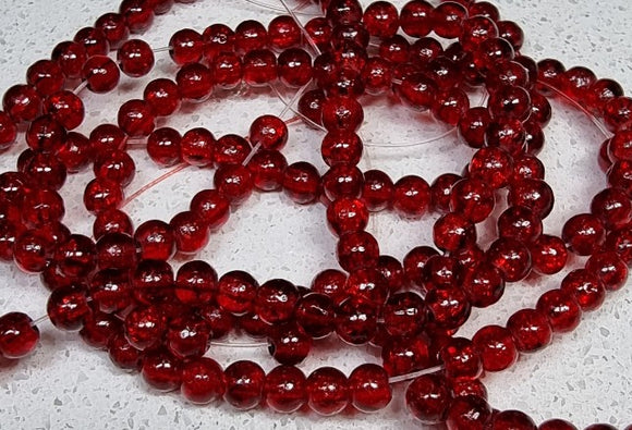4MM ROUND GLASS CRACKLE BEAD STRANDS - DARK RED