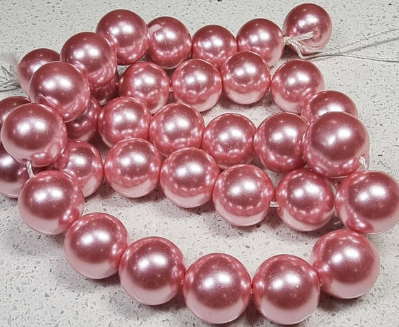 12MM GLASS ROUND PEARLS - DARK PINK