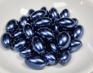 16MM X 8MM GLASS RICE PEARLS - BLUEBERRY