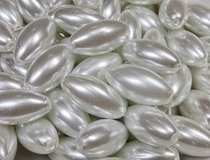 16MM X 8MM GLASS RICE PEARLS - SILVERY WHITE