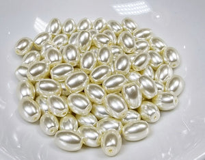 8MM X 5MM GLASS RICE PEARLS - WHITE