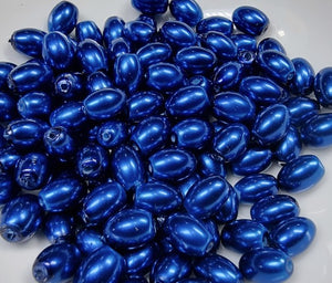 8MM X 5MM GLASS RICE PEARLS - BLUEBERRY