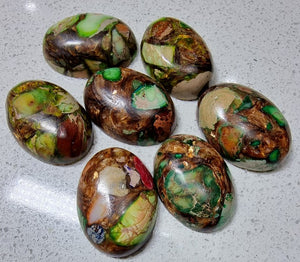 CABOCHONS 25-25.5 X 18-18.5 x 7MM BRONZITE/IMPERIAL JASPER
