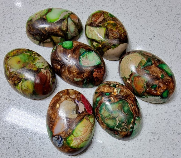 CABOCHONS 25-25.5 X 18-18.5 x 7MM BRONZITE/IMPERIAL JASPER