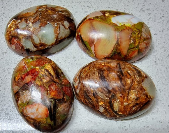 CABOCHONS 25-25.5 X 18-18.5 x 7MM BRONZITE/IMPERIAL JASPER