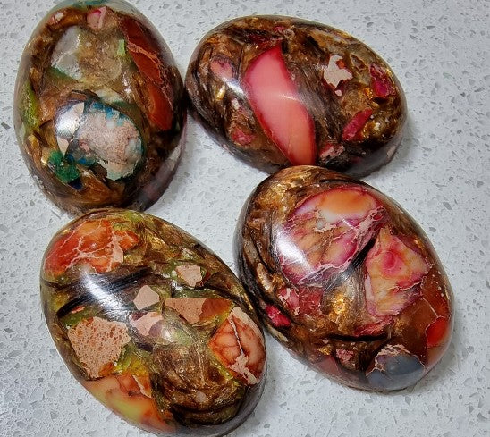 CABOCHONS 25-25.5 X 18-18.5 x 7MM BRONZITE/IMPERIAL JASPER