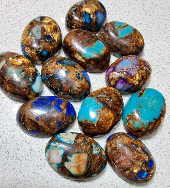 CABOCHONS 25-25.5 X 18-18.5 x 7MM BRONZITE/IMPERIAL JASPER