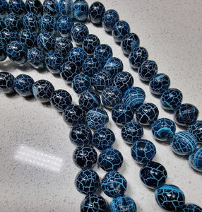 10MM NATURAL AGATE BEADS - CRACKLE STYLE - DEEP SKY BLUE