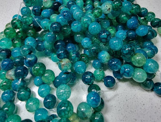 8MM NAT. DRAGON VEIN AGATE BEADS