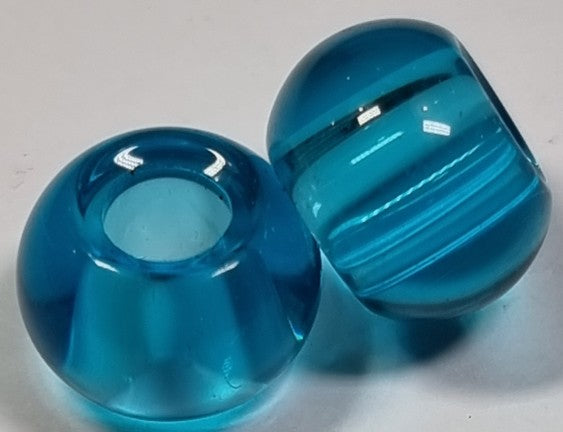 RONDELLES - 13-14MM H/MADE LAMPWORK GLASS BEADS- SKY BLUE