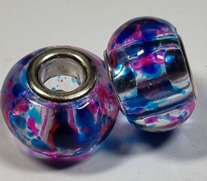 RONDELLES - 13-14MM H/MADE LAMPWORK GLASS BEADS- BLUE/MAJENTA