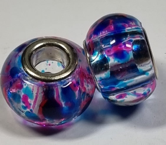 RONDELLES - 13-14MM H/MADE LAMPWORK GLASS BEADS- BLUE/MAJENTA