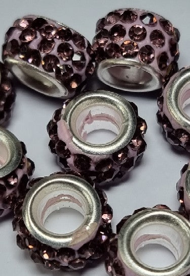 RONDELLES - 10MM H/MADE POLYMER CLAY & RHINESTONE BEADS- DUSKY PINK
