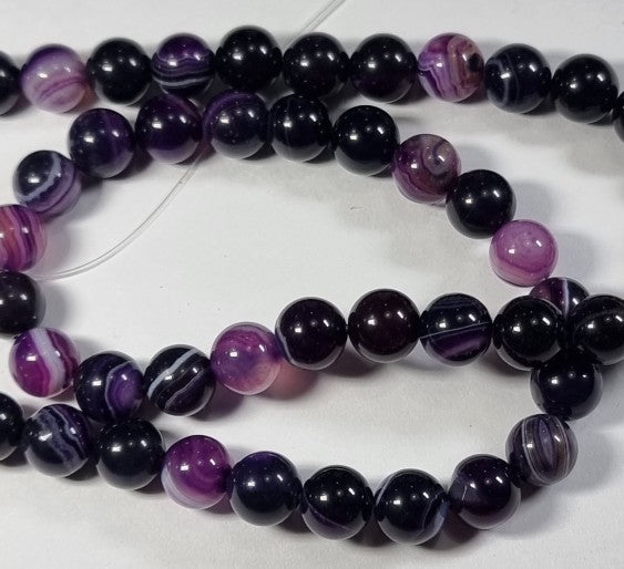 8MM NATURAL STRIPED AGATES - AMETHYST COLOUR