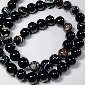 8MM NATURAL STRIPED AGATES - BLACK MOTTLE COLOUR
