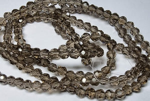4MM GLASS ROUND FACETED BEADS - KHAKI