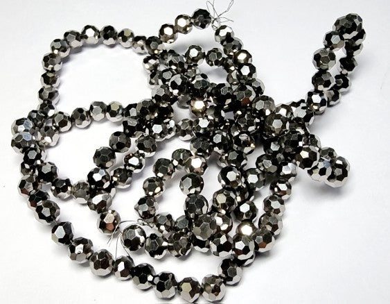 4MM GLASS ROUND FACETED BEADS - PLATINUM