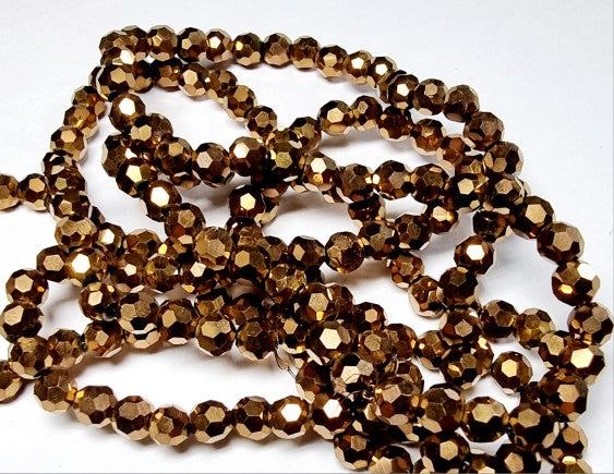 4MM GLASS ROUND FACETED BEADS - ELECTROPLATED BRONZE