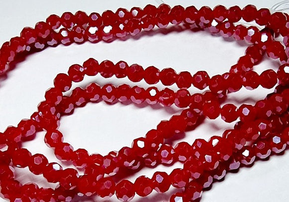 4MM GLASS FACETED ROUND PEARL LUSTRE BEADS - RED