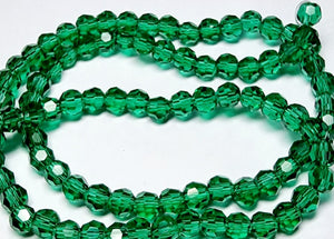 4MM GLASS FACETED ROUND E.PLATED BEADS - GREEN