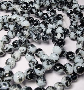 8MM GLASS BEADS - WHITE/BLACK FLECK