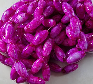 OVAL - 22 X 10MM GLASS BEADS - MAGENTA