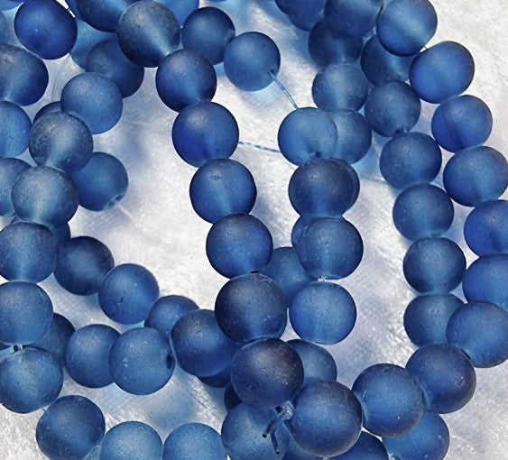 8MM FROSTED GLASS BEADS - TRANSPARENT - SLATE BLUE