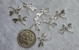 CHARMS - DRAGONFLY -18 x 15MM ANTIQUE SILVER COLOUR