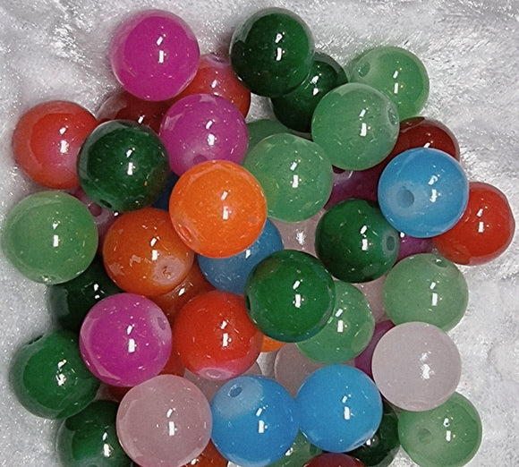 10MM GLASS IMITATION JADE BEADS - MIXED COLOURS