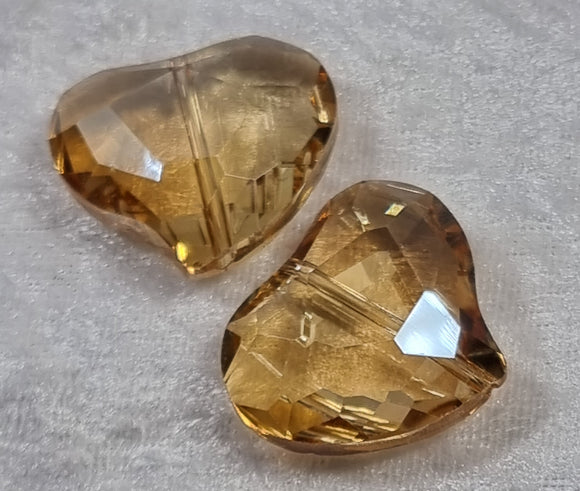 HEARTS - 28MM FACETED GLASS - E.PLATED - PALE ORANGE