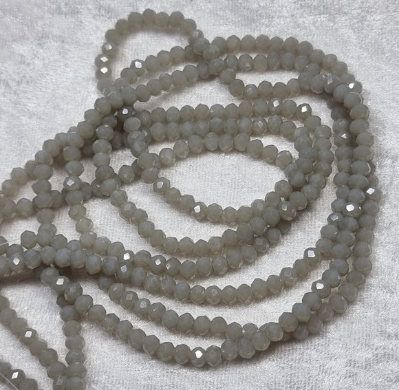 4MM GLASS FACETED RONDELLE BEADS - OYSTER COLOUR