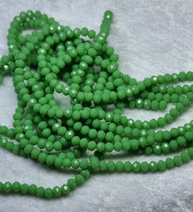 4MM GLASS FACETED RONDELLE BEADS - MID GREEN COLOUR