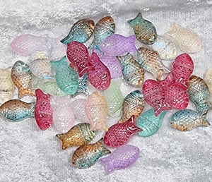 CHARMS - FISH - 15 X 8 X 5MM GLASS TRANS. MIXED COLOURS