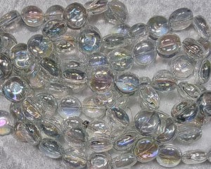 12x12.5x6.5MM GLASS E.PLATED RAINBOW COIN BEADS - CLEAR AB