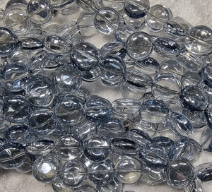 12x12.5x6.5MM GLASS E.PLATED RAINBOW COIN BEADS - ICE BLUE
