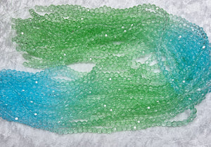 4MM GLASS ROUND FACETED BEADS - TWO TONE - BLUE/GREEN