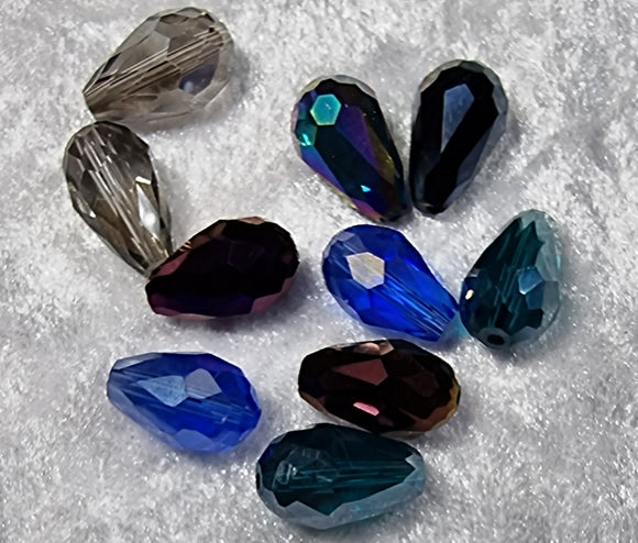 TEARDROPS - 15 X 10MM FACETED GLASS - MIXED COLOURS