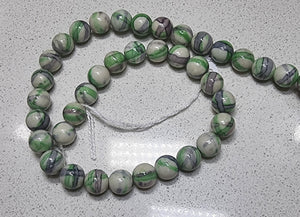10MM SYNTHETIC OCEAN WHITE JADE - GREEN, SLATE GRAY/WHITE MOTTLE