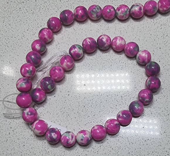 10MM SYNTHETIC OCEAN WHITE JADE -PINK/GREEN/WHITE MOTTLE