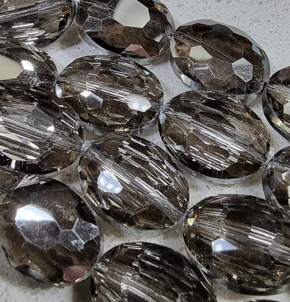 OVALS - 16 x 12 x 7MM FACETED CRYSTAL GLASS - SMOKE