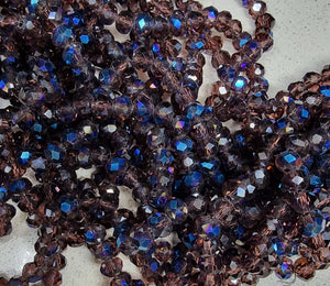 6MM GLASS FACETED E-PLATED RONDELLE BEADS - PURPLE/HALF PLATED BLUE