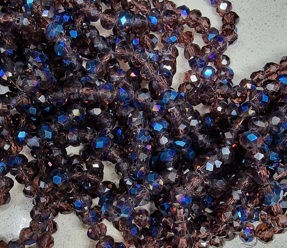 6MM GLASS FACETED E-PLATED RONDELLE BEADS - PURPLE/HALF PLATED BLUE