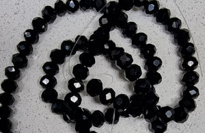 6MM GLASS FACETED OPAQUE RONDELLE BEADS - BLACK