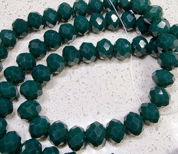 6MM GLASS FACETED OPAQUE RONDELLE BEADS - DARKEST GREEN