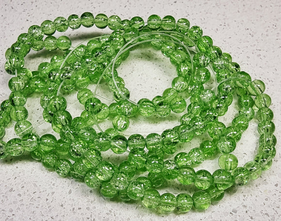 4MM ROUND GLASS CRACKLE BEAD STRANDS - GREEN