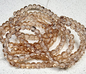4MM ROUND GLASS CRACKLE BEAD STRANDS - LIGHT BROWN