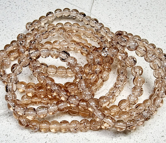 4MM ROUND GLASS CRACKLE BEAD STRANDS - LIGHT BROWN