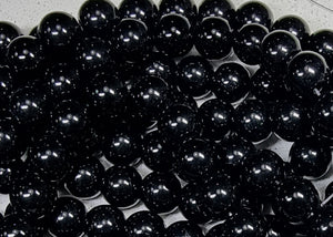 12MM GLASS ROUND PEARLS - PER STRAND - BLACK