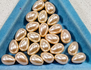 12MM X 8MM GLASS PEARL TEARDROPS - PALE PEACH
